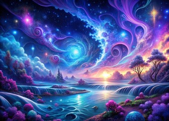Poster - Ethereal Night Bloom: Organic Patterns in a Surreal Fluid Landscape