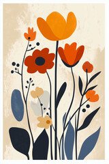 Poster - Vibrant Floral Composition: A modern and artistic illustration showcases a stunning array of stylized flowers, presenting a beautiful floral composition with a blend of simplicity and elegance.