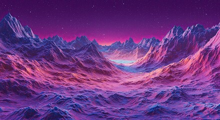 Poster - A purple and orange landscape with mountains and a lake