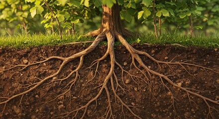 Poster - A tree with its roots visible in the dirt