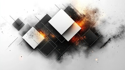 Poster - Abstract fiery explosion with white and black squares.