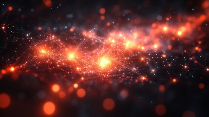 Aufkleber - Abstract fiery red and orange glowing particles and bokeh lights in dark space.