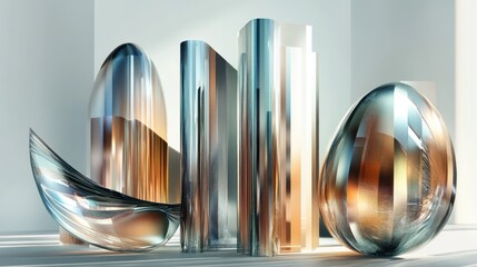 Poster - Abstract glass sculptures reflecting light in a minimalist setting.