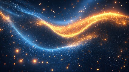 Aufkleber - Abstract glowing wave particles, blue and gold sparkling energy flow.
