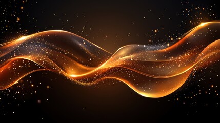 Aufkleber - Abstract gold wave with glowing particles on dark background.