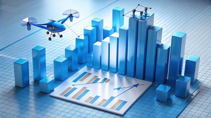 Poster - Drone View: 3D Blue Bar Chart - Business Growth & Market Analysis