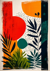 Poster - Vibrant Botanical Abstraction: A captivating abstract composition, featuring a medley of bold geometric shapes and botanical elements.