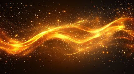 Poster - Abstract golden wave with sparkles on black background.