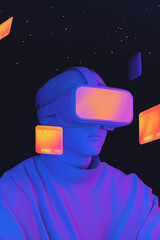 Poster - Virtual Explorer: Person immersed in a virtual reality environment, sporting a VR headset, showcasing the forefront of immersive technology.