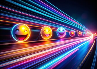 Poster - Cool Emoji, Thin Line, Long Exposure, Abstract Art, Digital Illustration