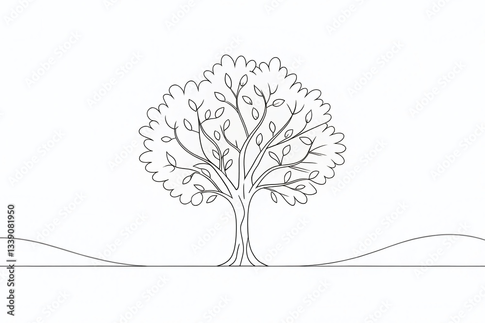 Continuous Line Tree Drawing, Minimalist Thin Line Art, Nature Sketch ...