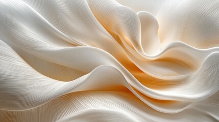 Poster - Abstract image of flowing, creamy white and peach fabric with soft, undulating folds and textures.