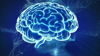 Poster - Concept of continuous electrical activity represented through a glowing brain illustration, An abstract concept of the continuous electrical activity in the human brain seamless ing
