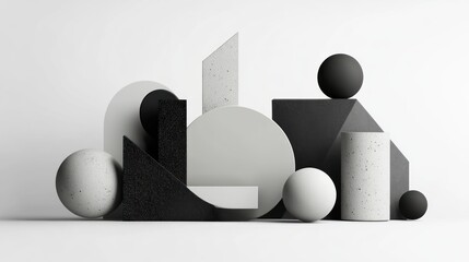 Aufkleber - Abstract monochrome geometric shapes composition.