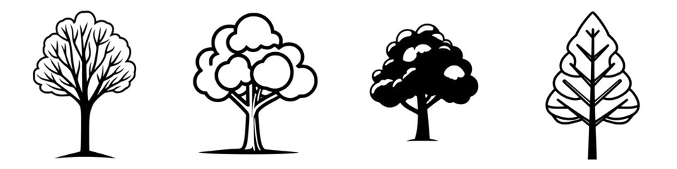 Poster - Various tree silhouettes representing different species displayed in a minimalist style on a white background