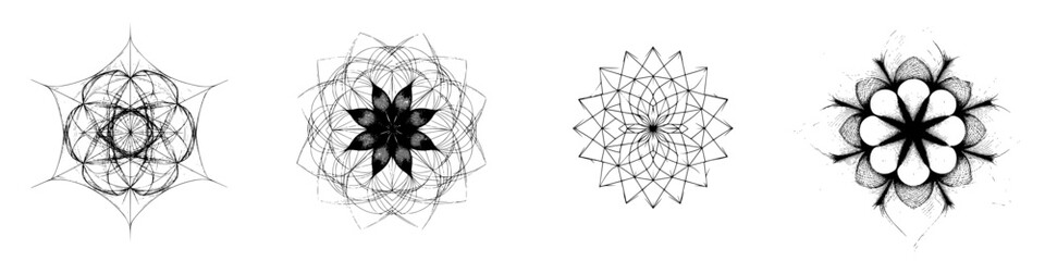 Poster - intricate black and white geometric designs created through digital art techniques showcasing symmet