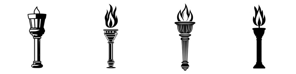 Poster - Various representations of torches in different styles showcasing diverse designs with flames