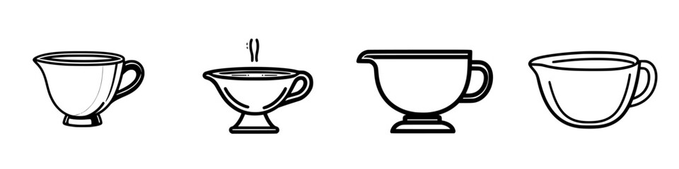 Poster - Unique collection of elegant cups and serving bowls displayed in a minimalist style on a clean surface