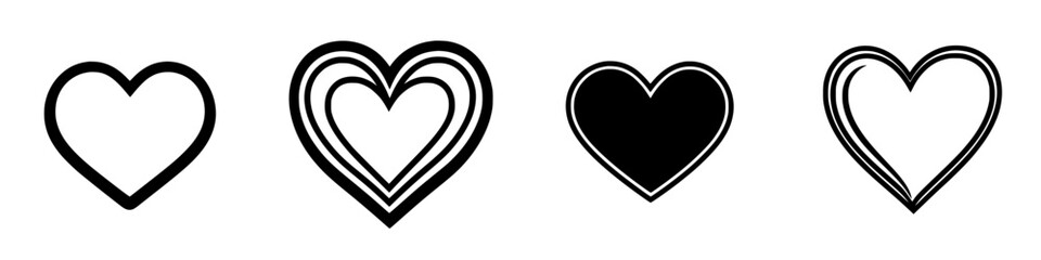 Poster - Variety of heart shapes displayed in black and white with bold outlines showcasing love and affection