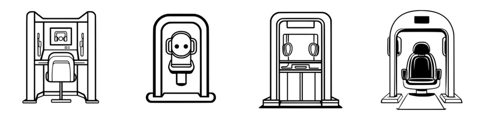 Poster - Various styles of modern interactive kiosks designed for public use in urban environments
