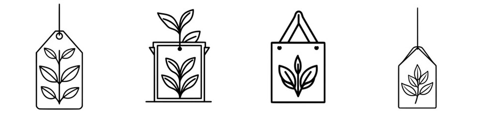 Poster - Stylized plant illustrations displayed in various formats showcasing greenery in simple line art style