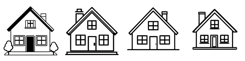 Poster - Different styles of houses drawn with simple lines in a minimalist design showcasing unique architectural elements and features