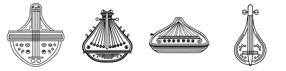 Poster - Diverse string instruments displayed in a row showcasing traditional designs from different cultures
