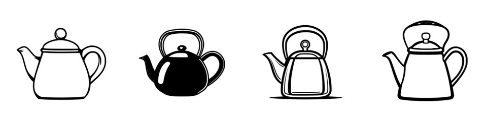 Poster - Different styles of teapots displayed in a creative arrangement on a white background