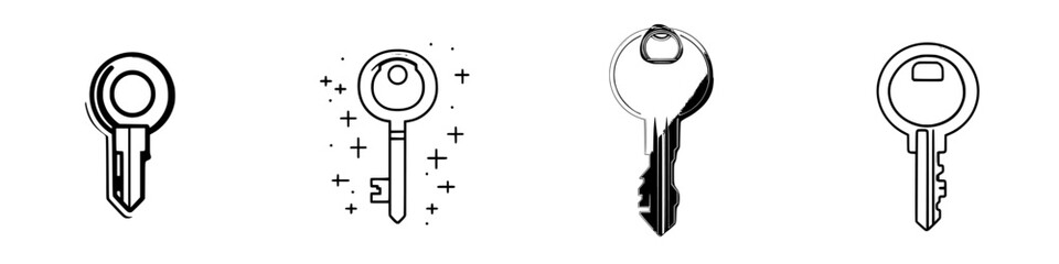 Poster - several illustrations of keys representing security and access in various styles and designs during 