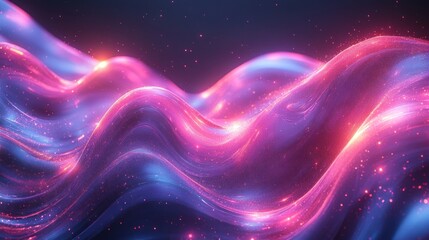 Poster - Abstract pink and blue glowing waves with sparkles.