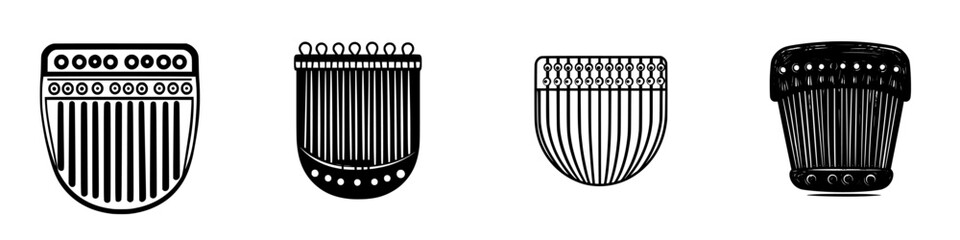 Poster - Unique designs of musical instruments representing traditional African culture on a white background