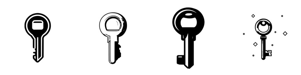 Poster - Collection of four distinct key designs showcasing security and functionality in a minimalist style