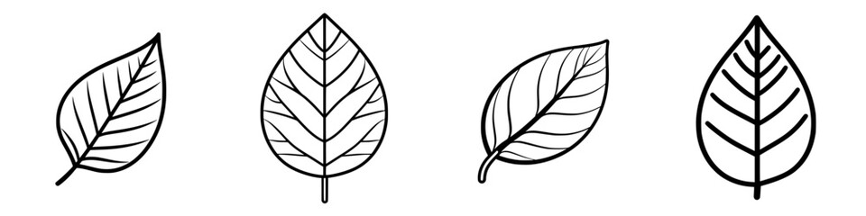 Poster - Different types of leaf outlines showcasing unique shapes and vein patterns in a simplified, artistic style