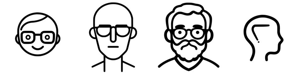 Poster - Various minimalist illustrations of male faces showcasing different glasses styles and facial hair in a simplistic design approach