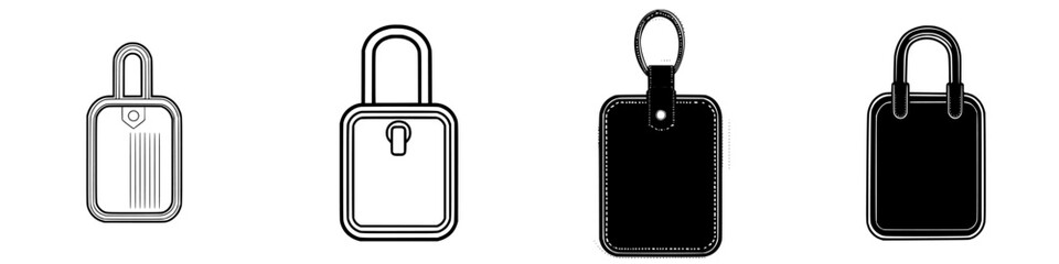 Poster - different types of locks and tags displayed against a simple background in black and white colors