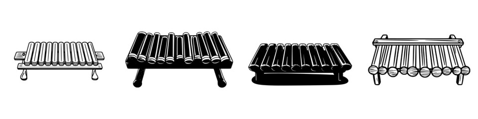 Poster - Various types of xylophones illustrating different designs and shapes for percussion instruments in music education