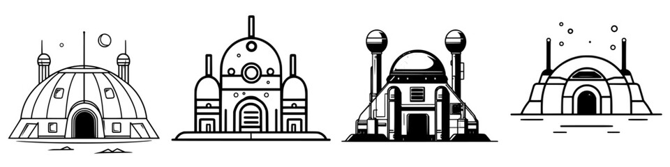 Poster - Futuristic architectural designs featuring unique dome-shaped structures in a minimalist style