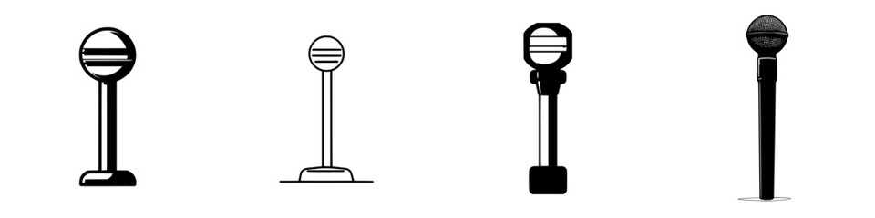 Poster - Various styles of vintage microphone stands displayed in a row showcasing unique designs from different eras