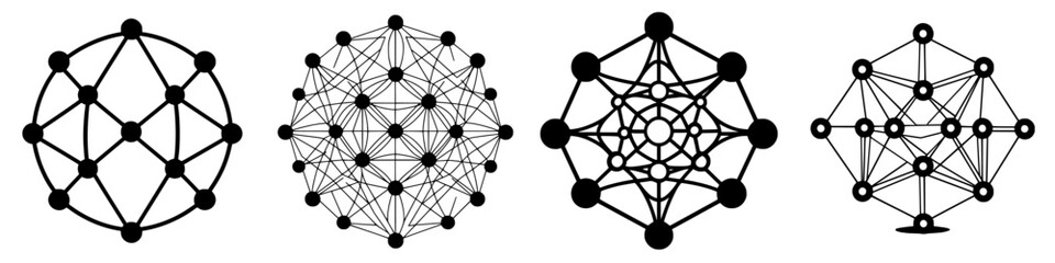 Poster - complex geometric patterns showcasing interconnected nodes and edges in various configurations durin