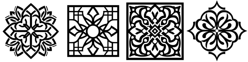 Poster - Decorative geometric patterns in black and white showcasing intricate designs from various cultural influences