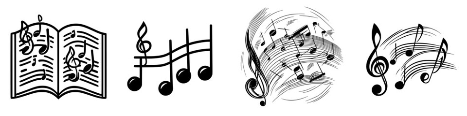 Poster - Musical notes and symbols create a rhythmic pattern of sound and art in visual form