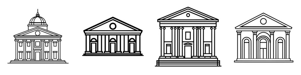 Poster - Various architectural designs of classic buildings featuring domes and columns in a linear arrangement