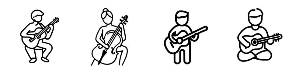 Poster - Various musicians playing string instruments in a creative illustration showcasing different styles and techniques