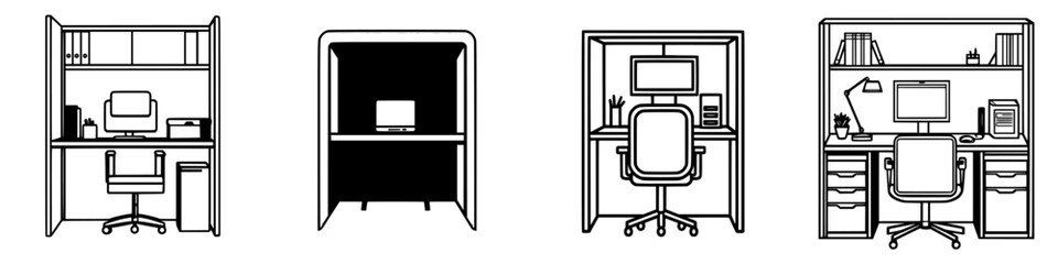 Aufkleber - different desk designs showcasing workspace setups for productivity and organization during work hou