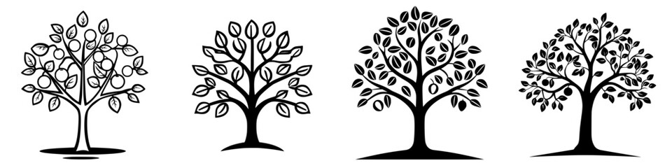 Poster - Illustrations of various tree designs showcasing leaf patterns and styles across multiple variations