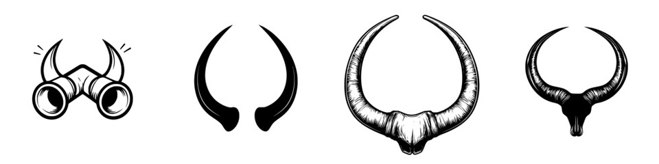 Poster - Unique horn designs showcasing various styles and shapes in black and white