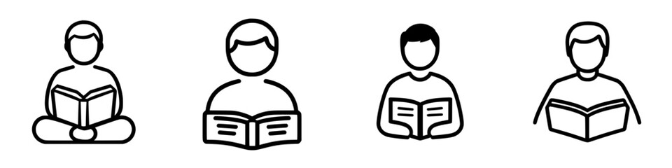 Poster - Various illustrations of individuals reading books in different postures and styles featuring diverse levels of engagement