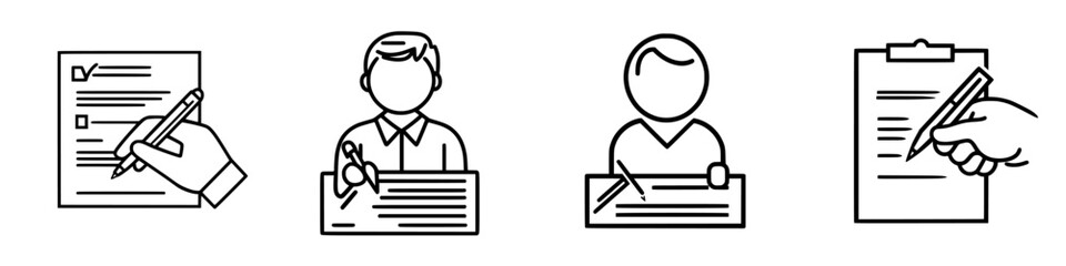 Poster - Various illustrations of people completing forms and taking notes in an office environment