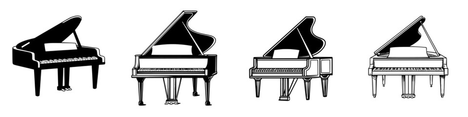 Poster - Different styles of pianos displayed in a lineup showcasing their unique features and designs throughout history