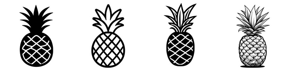 Poster - Pineapple illustrations showcasing different styles and designs in black and white on a minimalist background